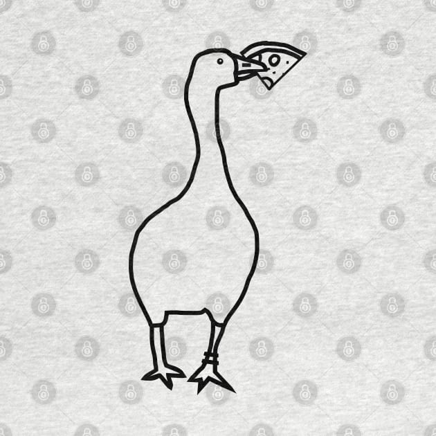 Funny Goose Steals Pizza Minimal Line Drawing by ellenhenryart